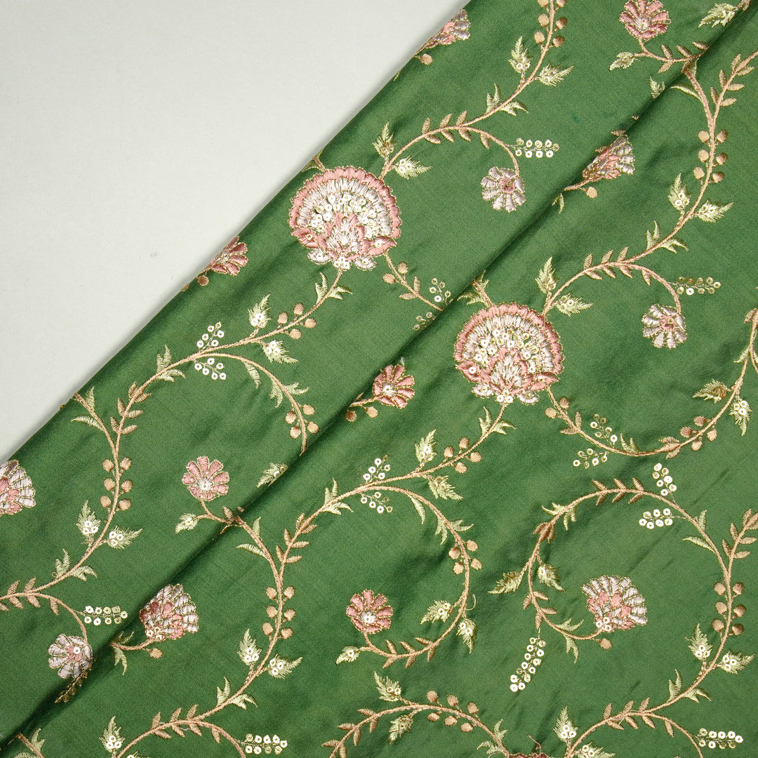 Mehrunissa Sequins Jaal on Leaf Green Silk Chanderi