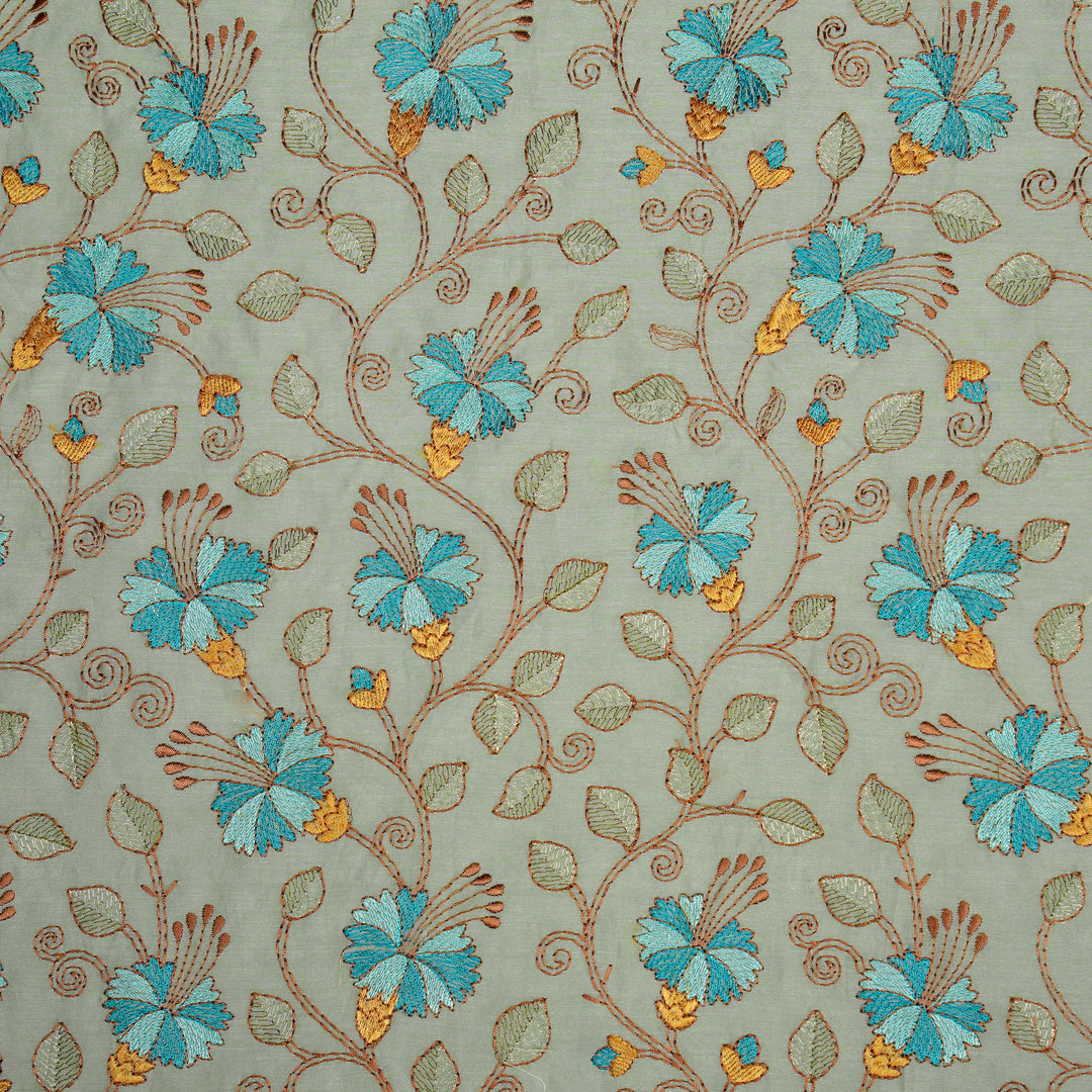 Sampavi Floral Jaal on Light Blue Silk Chanderi