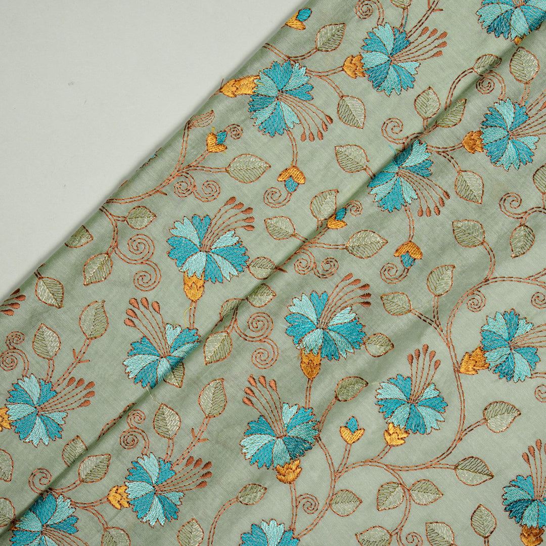 Sampavi Floral Jaal on Light Blue Silk Chanderi