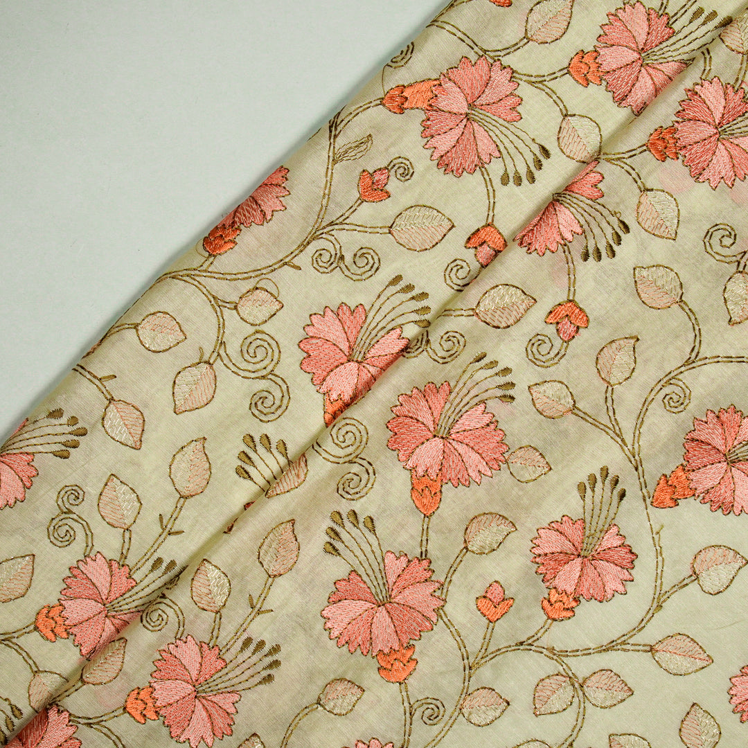 Sampavi Floral Jaal on Cream Silk Chanderi