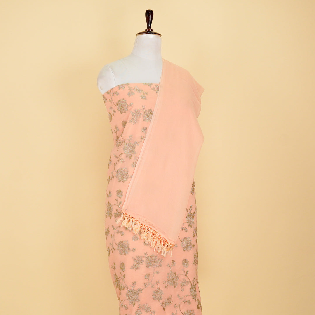 Irsa Jaal Suit Fabric Set on Semi Georgette(Unstitched)- Light Peach