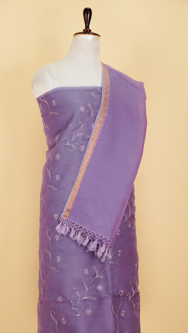 Navya Jaal Suit Fabric Set on Silk Organza(Unstitched)- Mauve