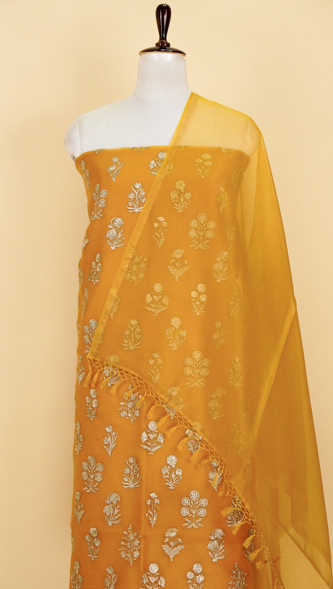 Samira Buta Suit Fabric Set on Silk Organza(Unstitched)- Gold