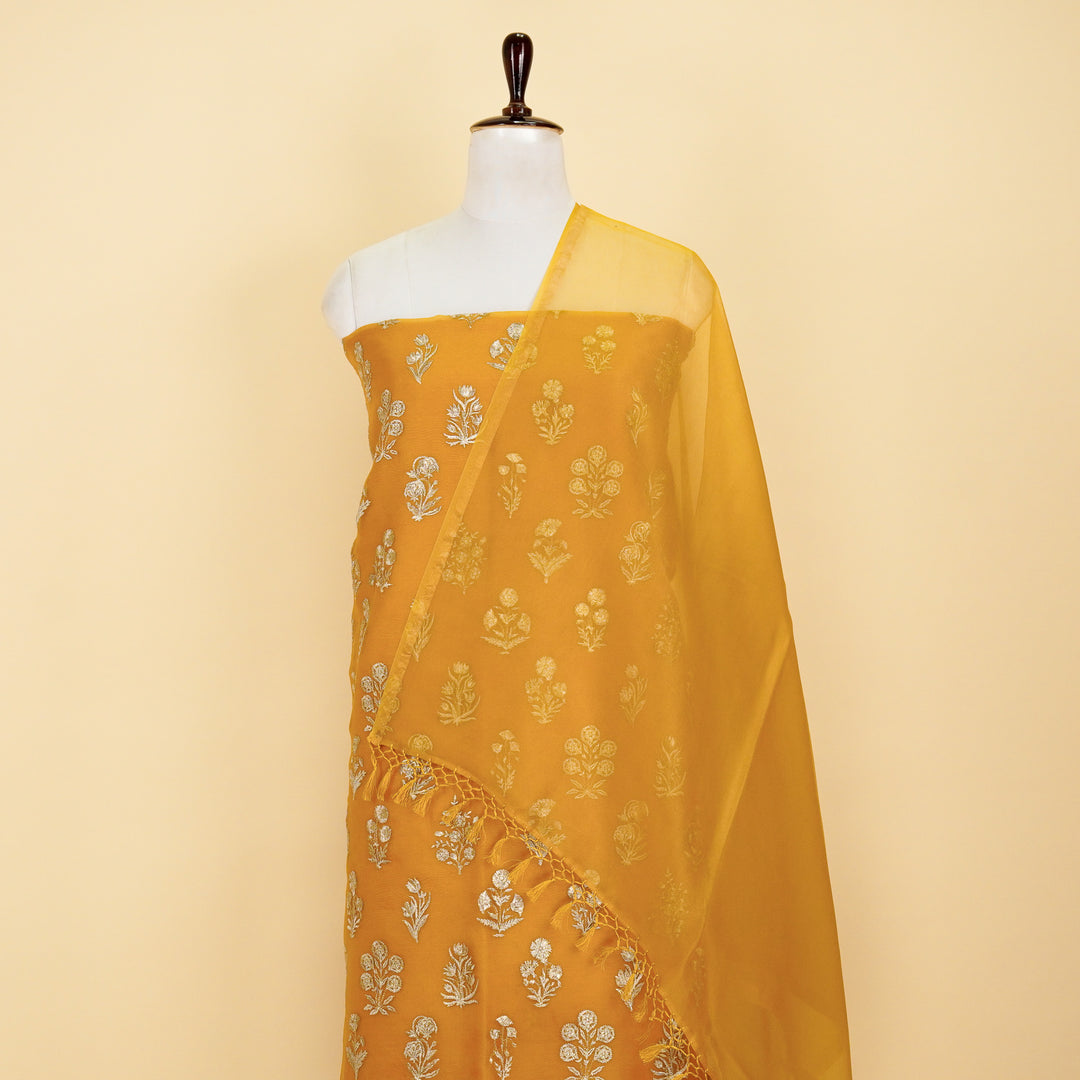 Samira Buta Suit Fabric Set on Silk Organza(Unstitched)- Gold