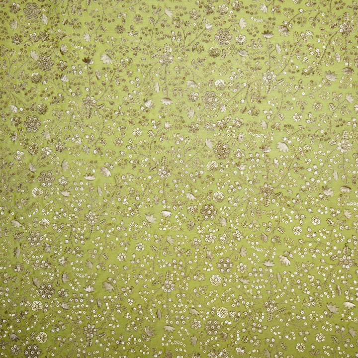 Niloufar Sequin Jaal on Lime Green Silk Chanderi