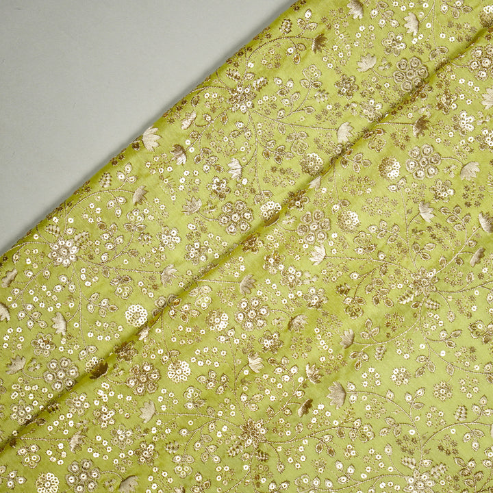 Niloufar Sequin Jaal on Lime Green Silk Chanderi