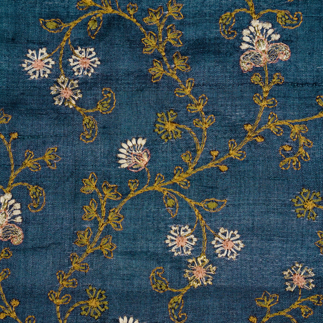 Latika Jaal On Prussian Blue Tussar Silk Embroidered Fabric