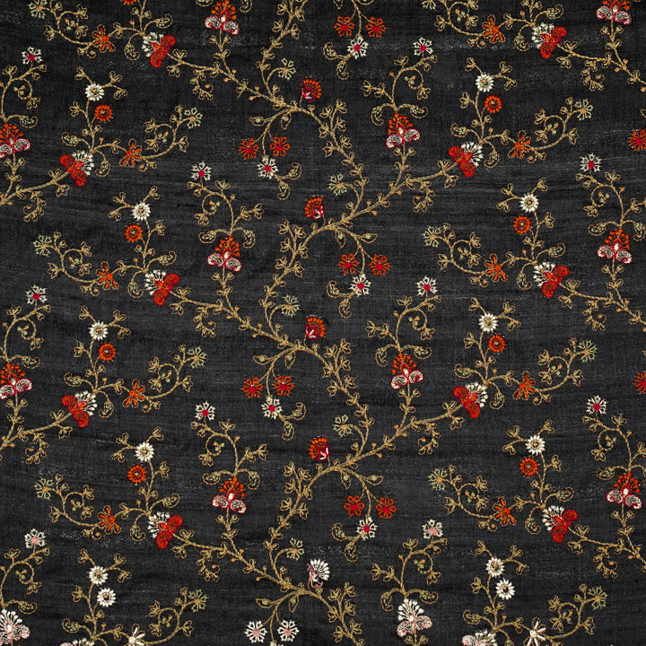 Latika Jaal On Black Tussar Silk Embroidered Fabric
