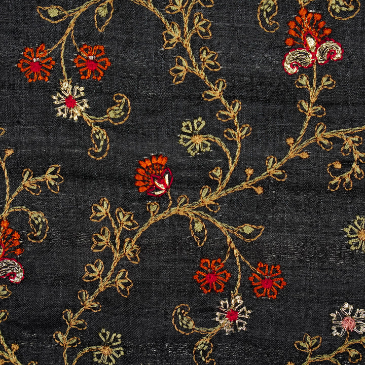 Latika Jaal On Black Tussar Silk Embroidered Fabric
