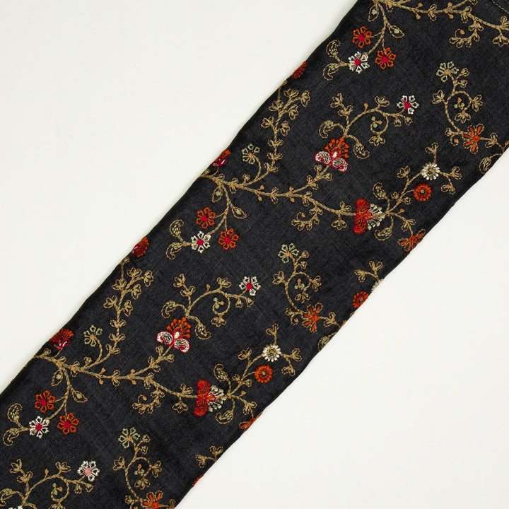 Latika Jaal On Black Tussar Silk Embroidered Fabric