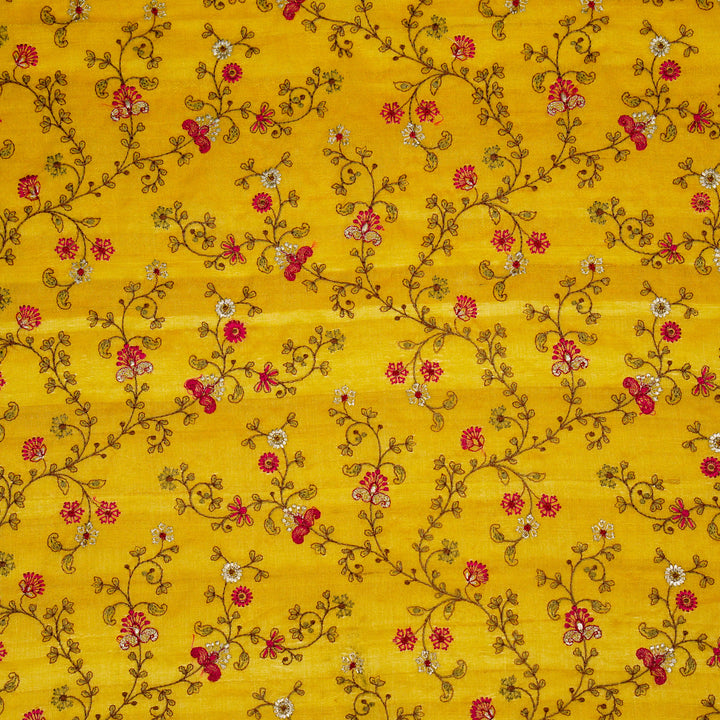 Latika Jaal On Gold Tussar Silk Embroidered Fabric