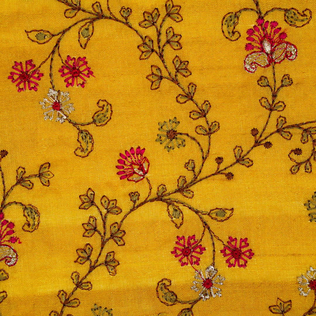Latika Jaal On Gold Tussar Silk Embroidered Fabric