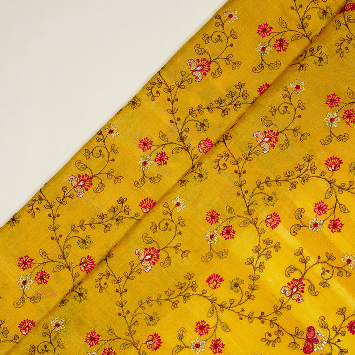 Latika Jaal On Gold Tussar Silk Embroidered Fabric