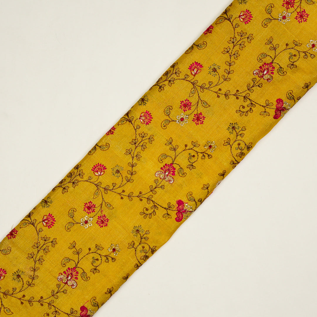 Latika Jaal On Gold Tussar Silk Embroidered Fabric