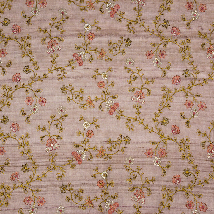 Latika Jaal On Onion Tussar Silk Embroidered Fabric