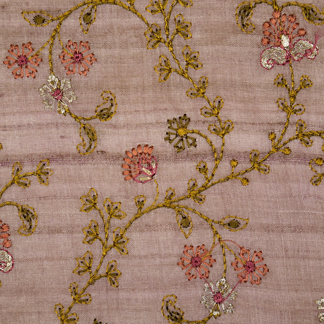 Latika Jaal On Onion Tussar Silk Embroidered Fabric