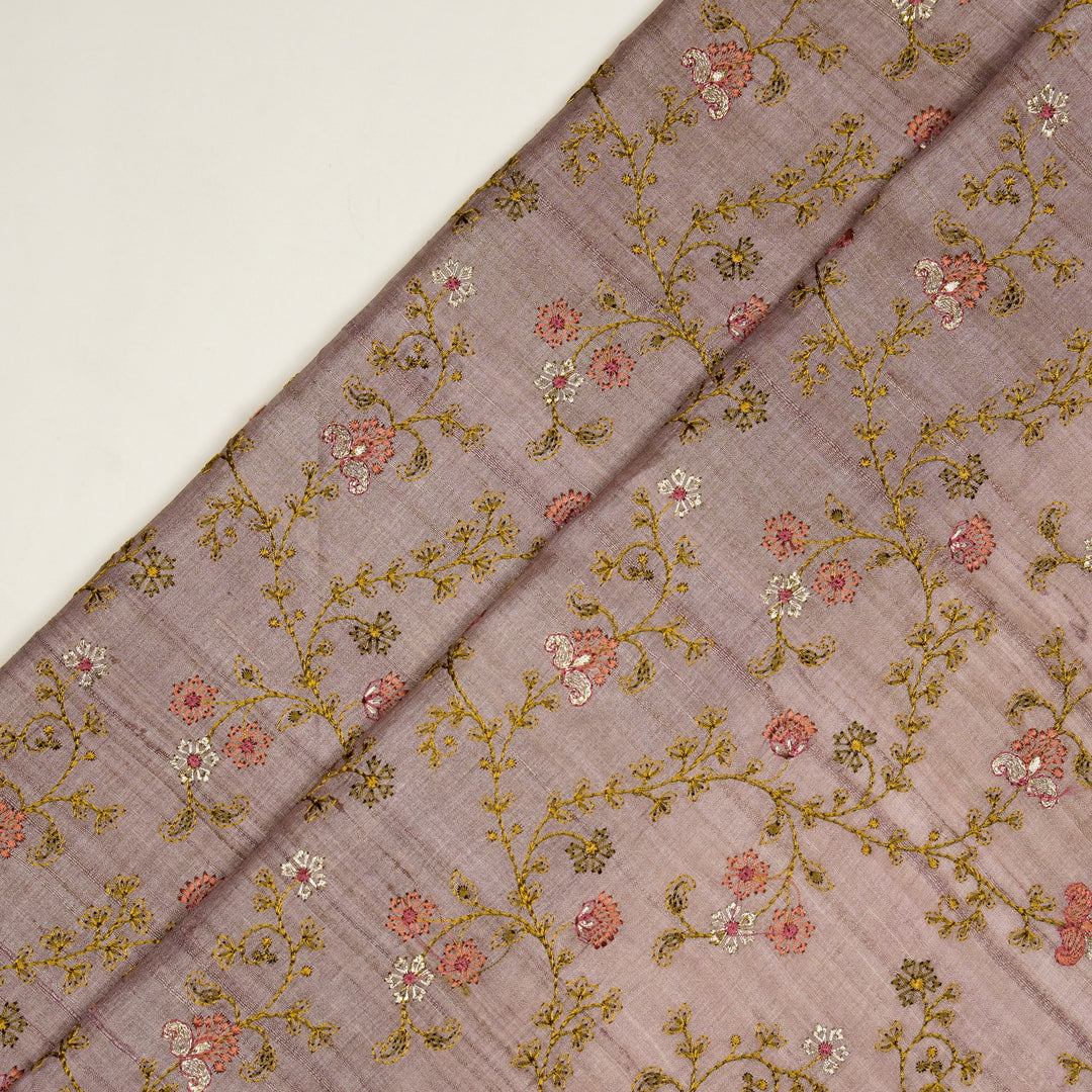 Latika Jaal On Onion Tussar Silk Embroidered Fabric