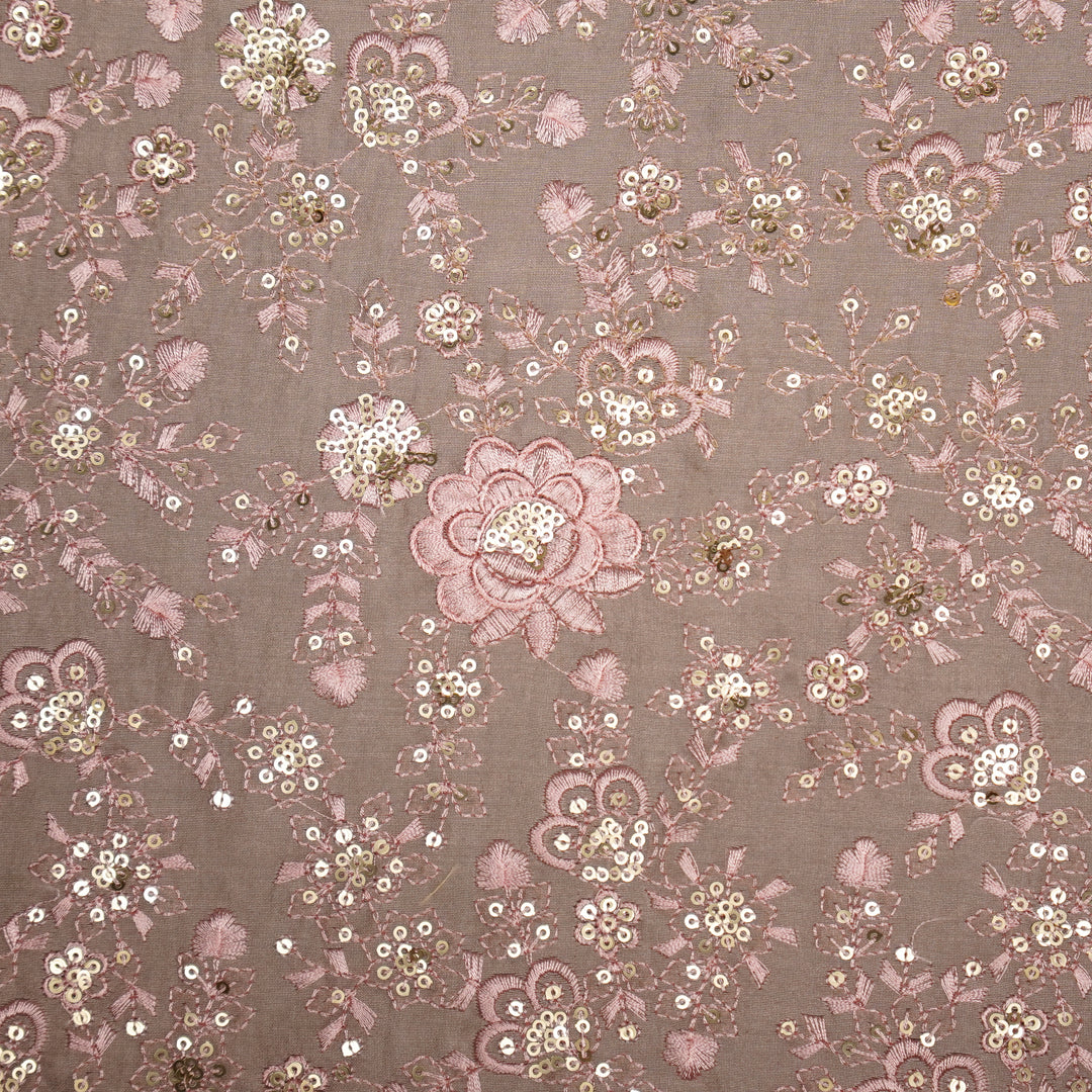 Vaarini Floral Jaal with Sequin Touch on Blush Silk Chanderi