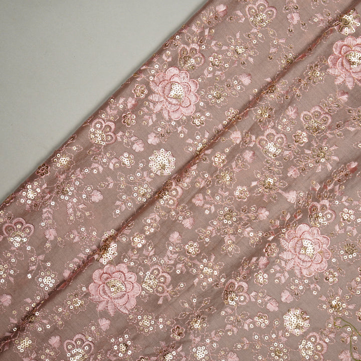 Vaarini Floral Jaal with Sequin Touch on Blush Silk Chanderi