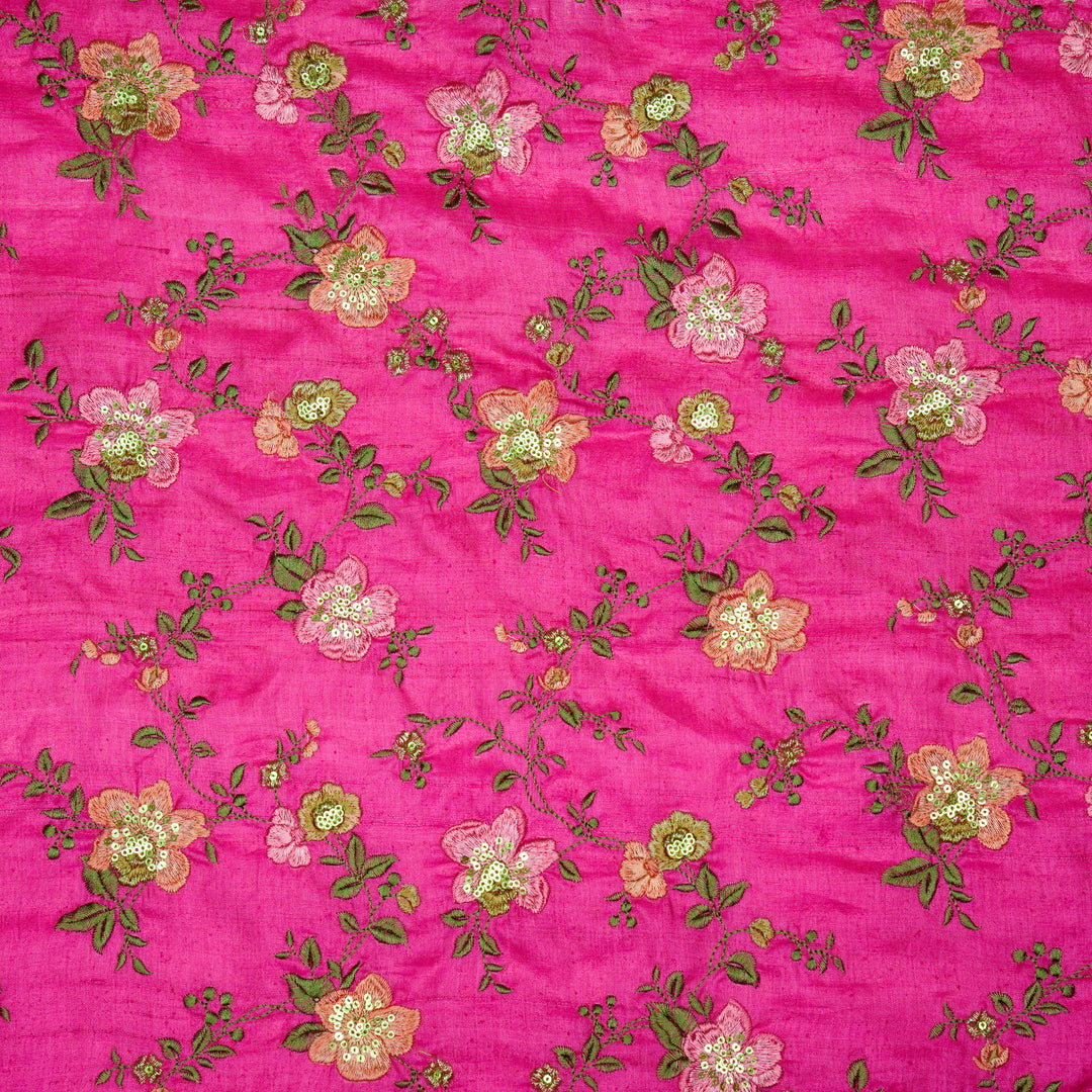 Rabab Jaal On Fuxia Tussar Silk Embroidered Fabric