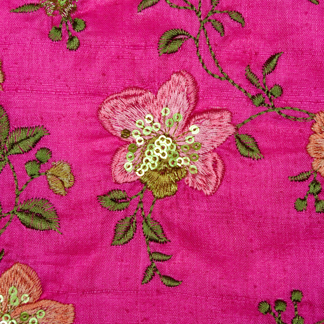 Rabab Jaal On Fuxia Tussar Silk Embroidered Fabric