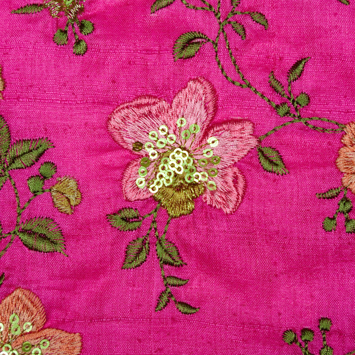 Rabab Jaal On Fuxia Tussar Silk Embroidered Fabric
