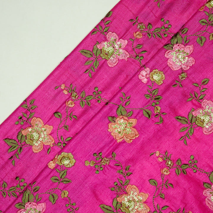 Rabab Jaal On Fuxia Tussar Silk Embroidered Fabric