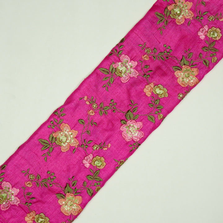 Rabab Jaal On Fuxia Tussar Silk Embroidered Fabric