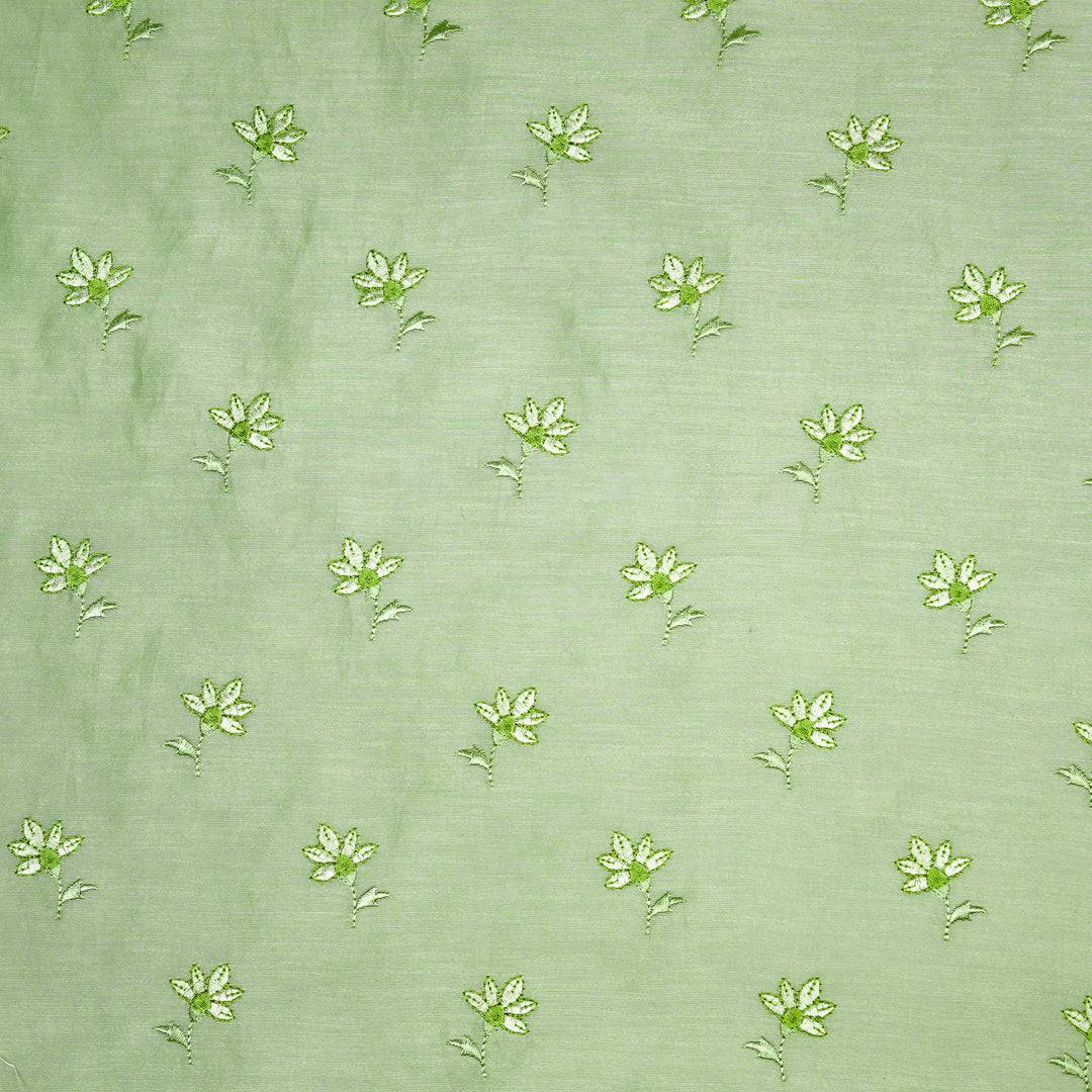 Pista Green Silk Chanderi Shirin Buti Embroidered Fabric