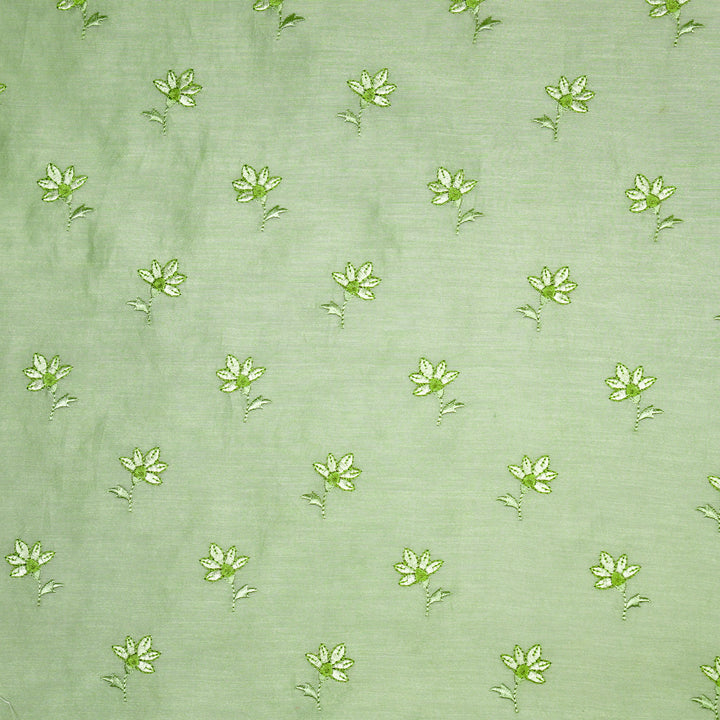 Pista Green Silk Chanderi Shirin Buti Embroidered Fabric