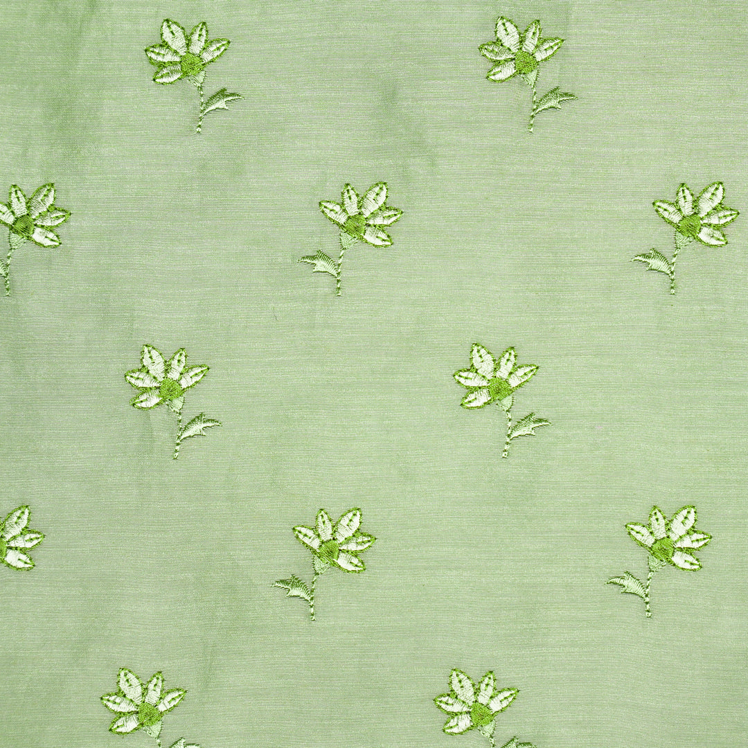 Pista Green Silk Chanderi Shirin Buti Embroidered Fabric
