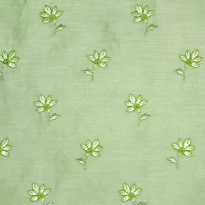 Pista Green Silk Chanderi Shirin Buti Embroidered Fabric