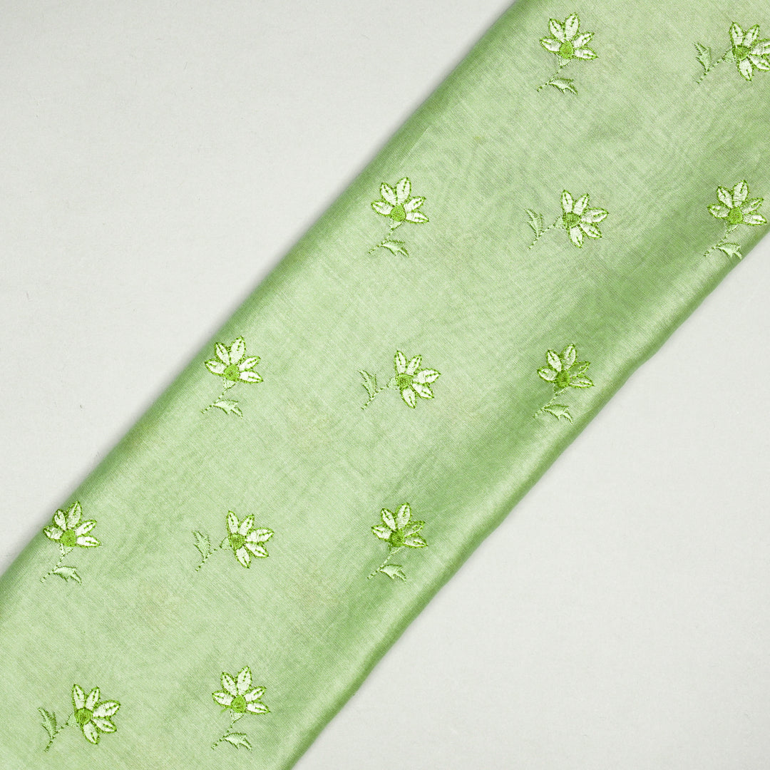 Pista Green Silk Chanderi Shirin Buti Embroidered Fabric