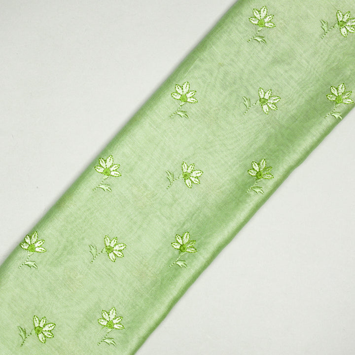 Pista Green Silk Chanderi Shirin Buti Embroidered Fabric