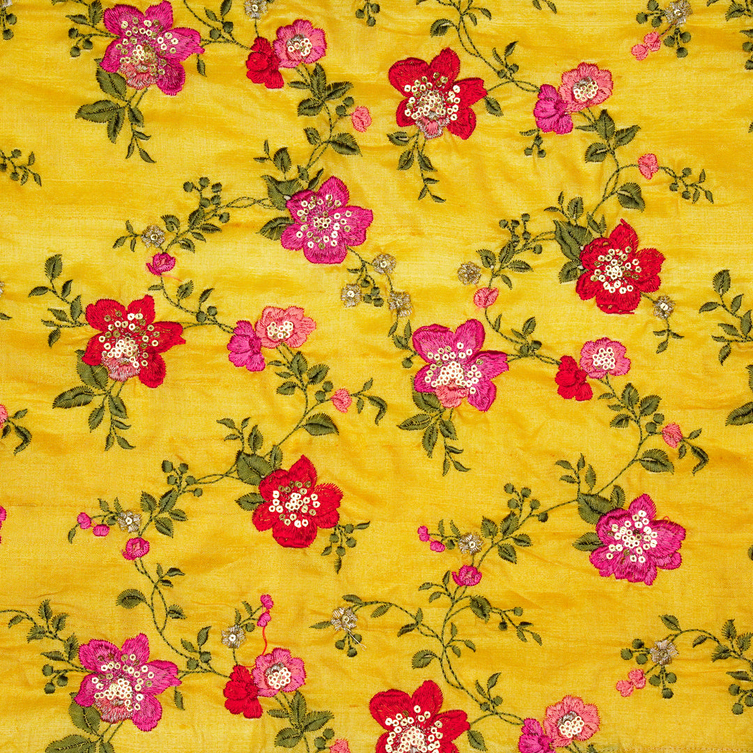 Rabab Jaal On Gold Tussar Silk Embroidered Fabric