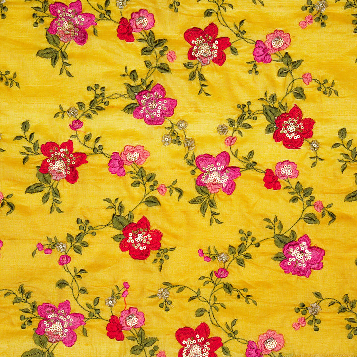 Rabab Jaal On Gold Tussar Silk Embroidered Fabric