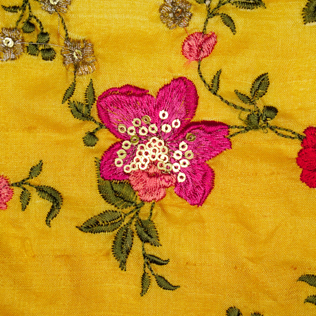 Rabab Jaal On Gold Tussar Silk Embroidered Fabric