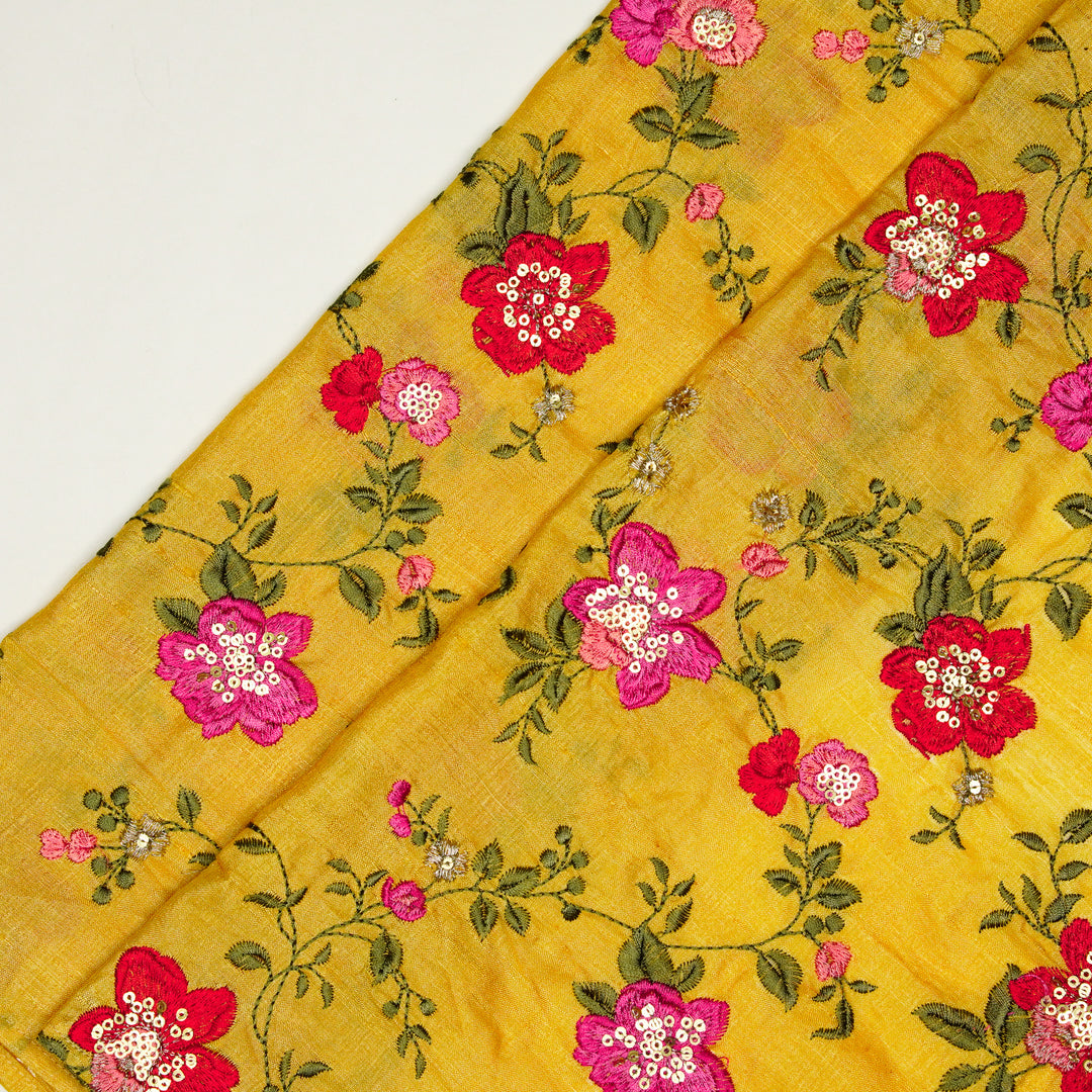Rabab Jaal On Gold Tussar Silk Embroidered Fabric