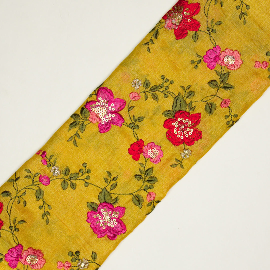 Rabab Jaal On Gold Tussar Silk Embroidered Fabric