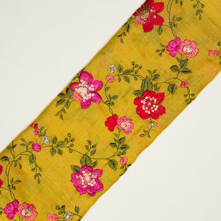 Rabab Jaal On Gold Tussar Silk Embroidered Fabric