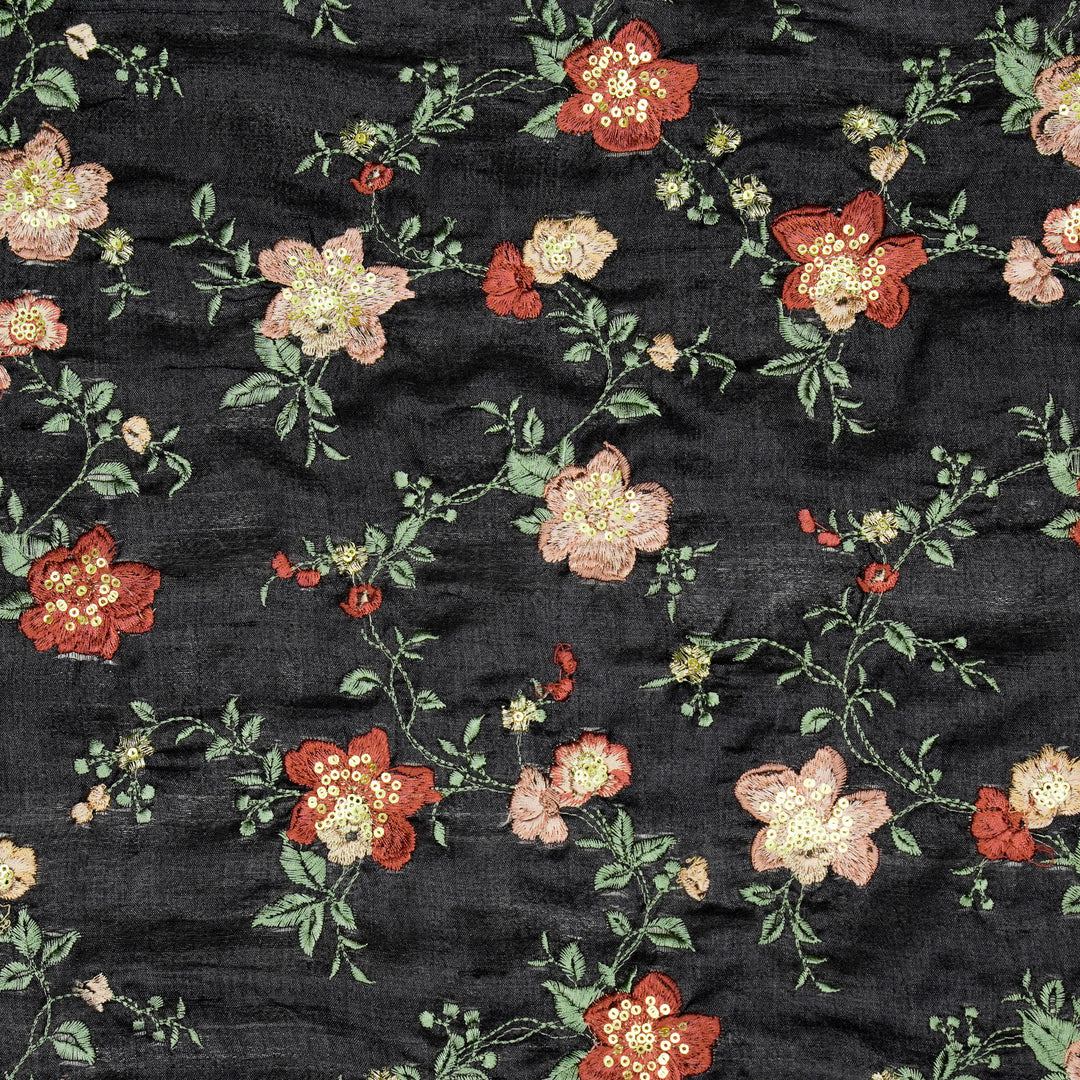 Rabab Jaal On Black Tussar Silk Embroidered Fabric