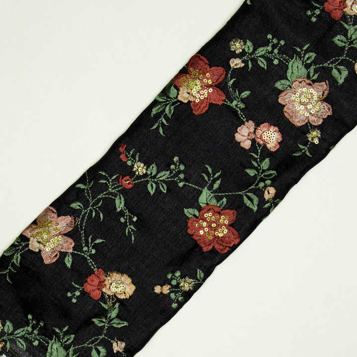 Rabab Jaal On Black Tussar Silk Embroidered Fabric