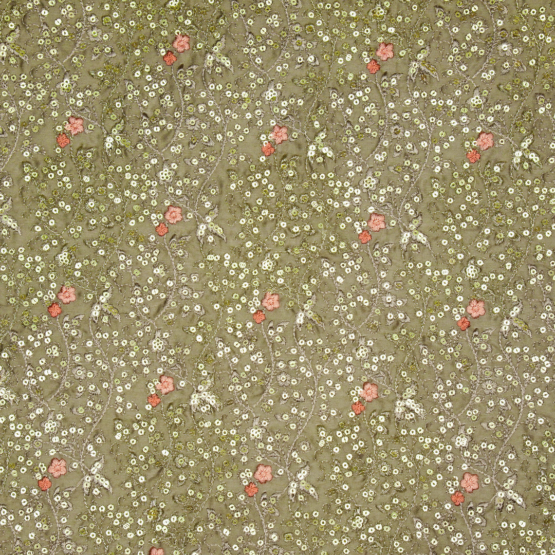 Mehraj Jaal on Mouse Silk Chanderi Embroidered Fabric