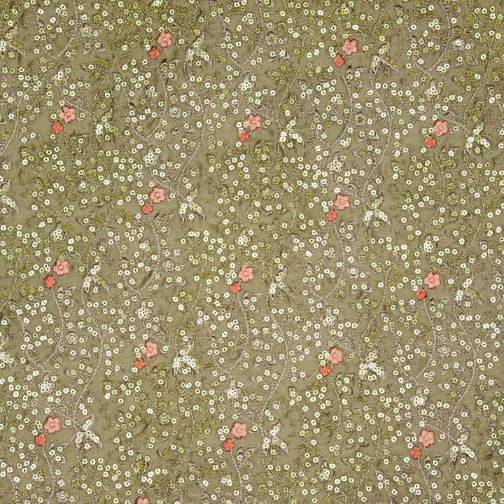 Mehraj Jaal on Mouse Silk Chanderi Embroidered Fabric