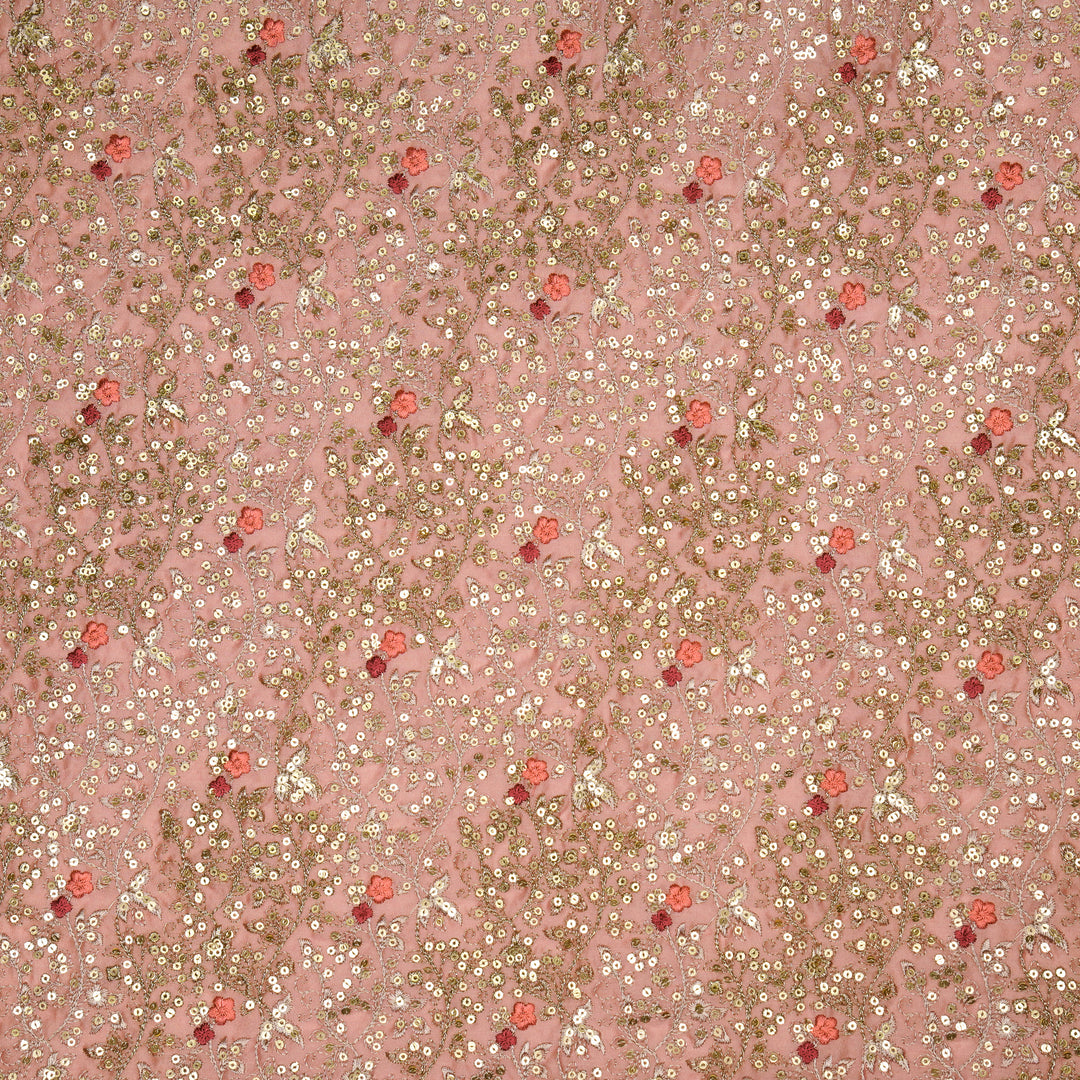 Mehraj Jaal on Pink Silk Chanderi Embroidered Fabric
