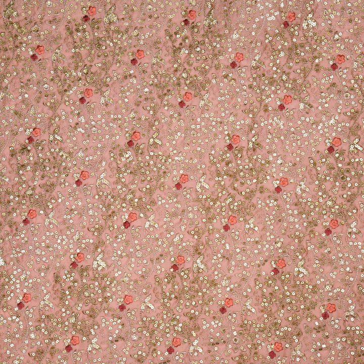 Mehraj Jaal on Pink Silk Chanderi Embroidered Fabric