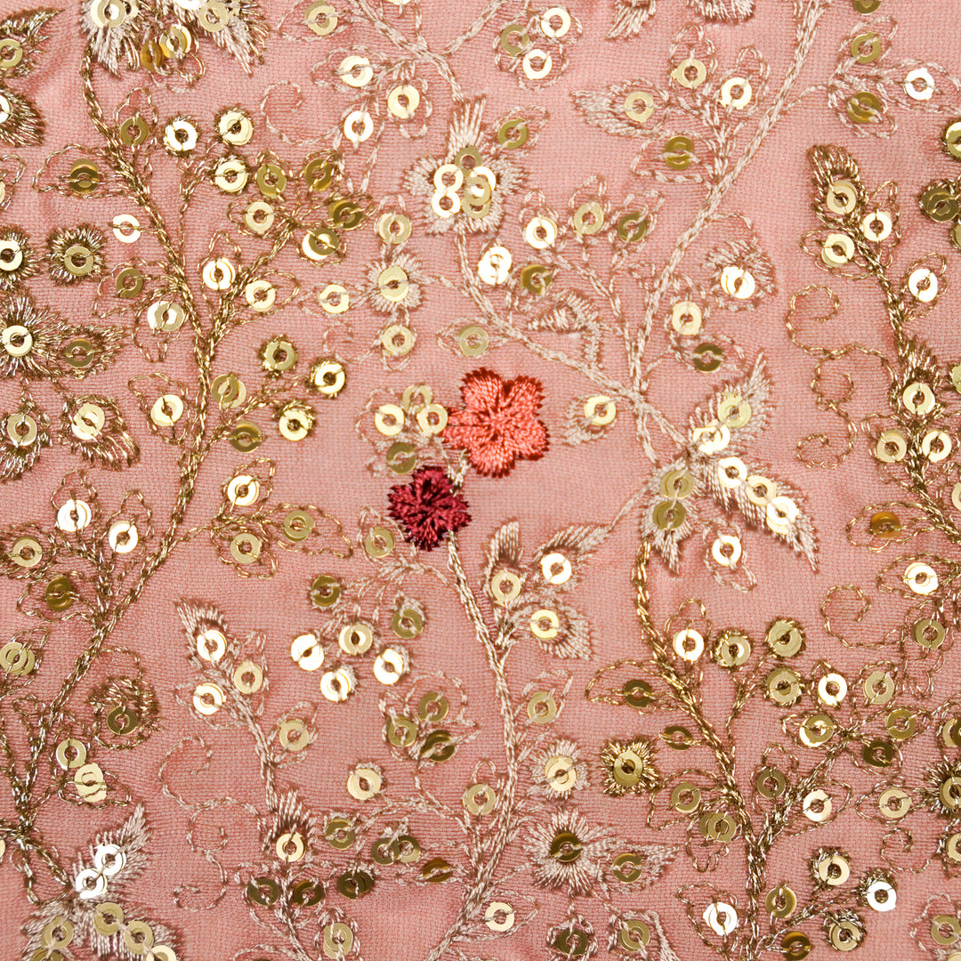 Mehraj Jaal on Pink Silk Chanderi Embroidered Fabric