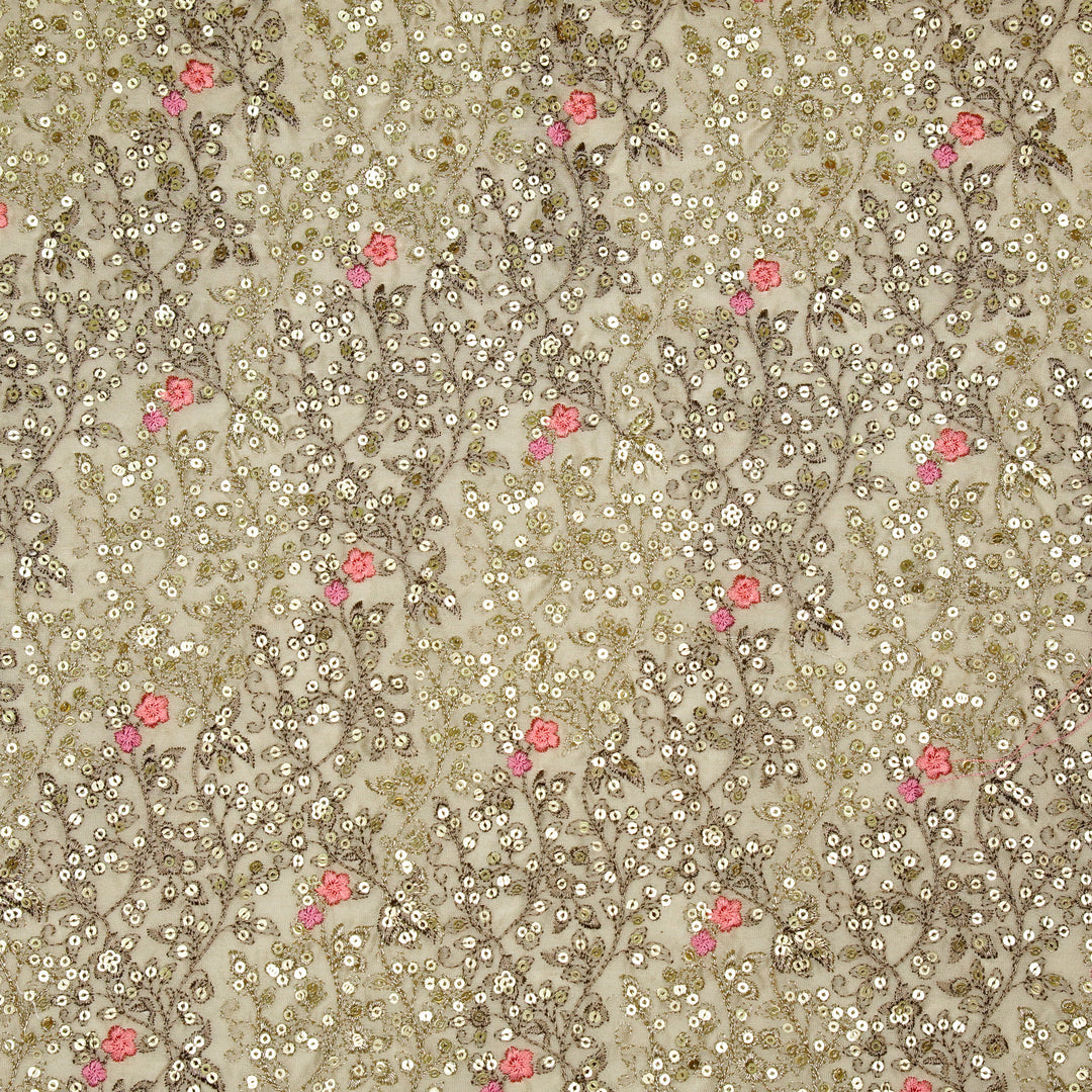 Mehraj Jaal on Ecru Silk Chanderi Embroidered Fabric