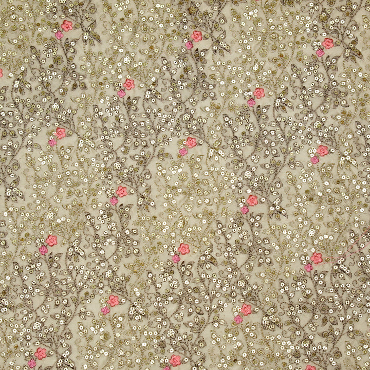 Mehraj Jaal on Ecru Silk Chanderi Embroidered Fabric