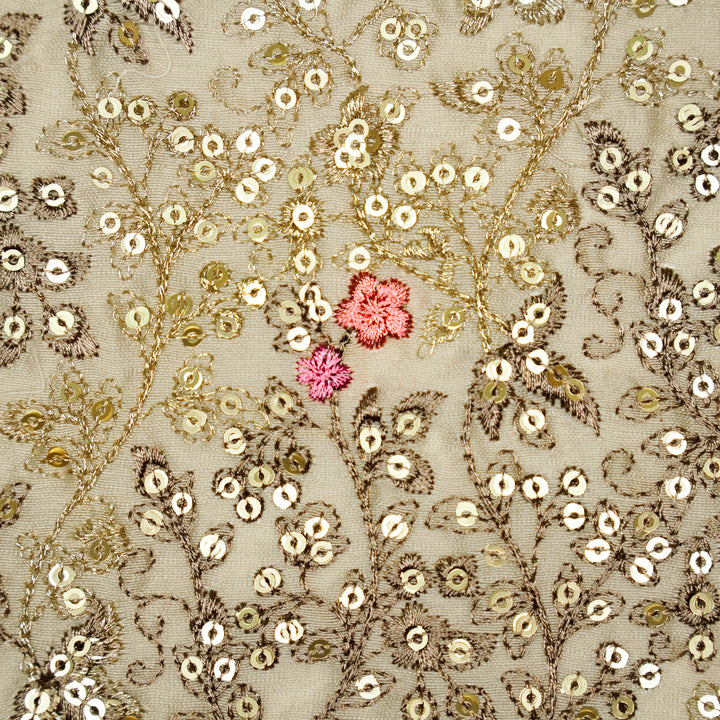 Mehraj Jaal on Ecru Silk Chanderi Embroidered Fabric